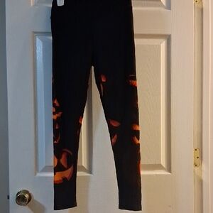 Womens OS Halloween Leggings - Black and Orange